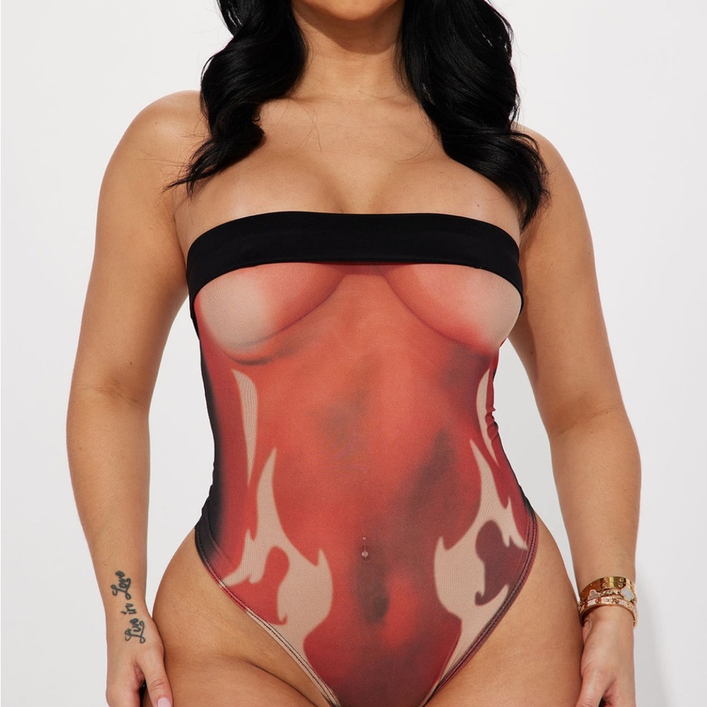 Fashion nova red mesh bodysuit